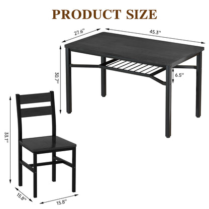 AWQM 5-Piece Dining Set with Storage Chairs, Wood Table and Chairs for 4, Ideal for Apartments, Breakfast Nooks, Small Kitchens, Black