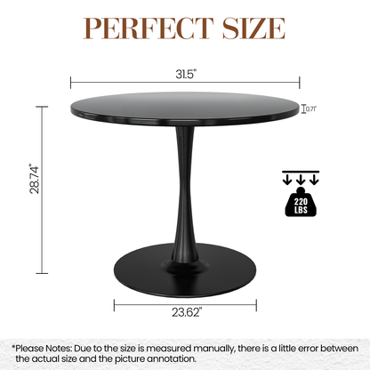 AWQM 31.5" Modern Round Tulip Dining Table with MDF Top & Metal Pedestal Base, Perfect for Dining Room, Kitchen, Living Room, or Café - Seats 2-4 People with 0.71" Thickened Tabletop