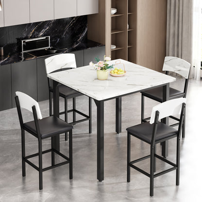 AWQM 5 Piece Dining Table Set, Dining Table Set for 4, Marble Table and 4 Upholstered Leather Chairs, Compact Dining Table Set for Small Spaces, Apartments, Kitchens, Dining Rooms. White