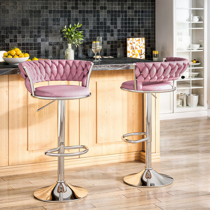 AWQM Velvet Bar Stools Set of 2 - Adjustable Height Swivel Kitchen Stools with Low Back for Dining Room, Breakfast Bar, Home Decor, and Entertaining Guests