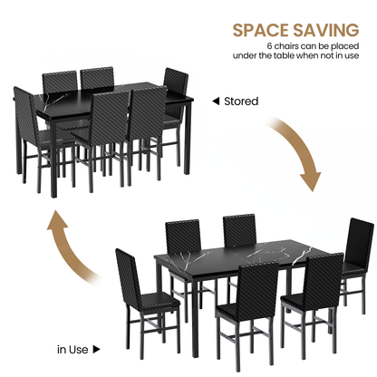 AWQM 7-piece dining table set for 6, faux marble kitchen table with 6 PU leather chairs