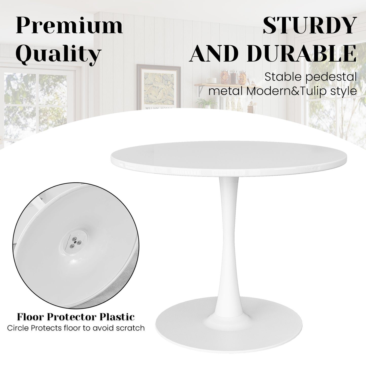 AWQM 39" Round Dining Table – Modern MDF Top with Metal Pedestal Base, Tulip Style Table for 4-6 People