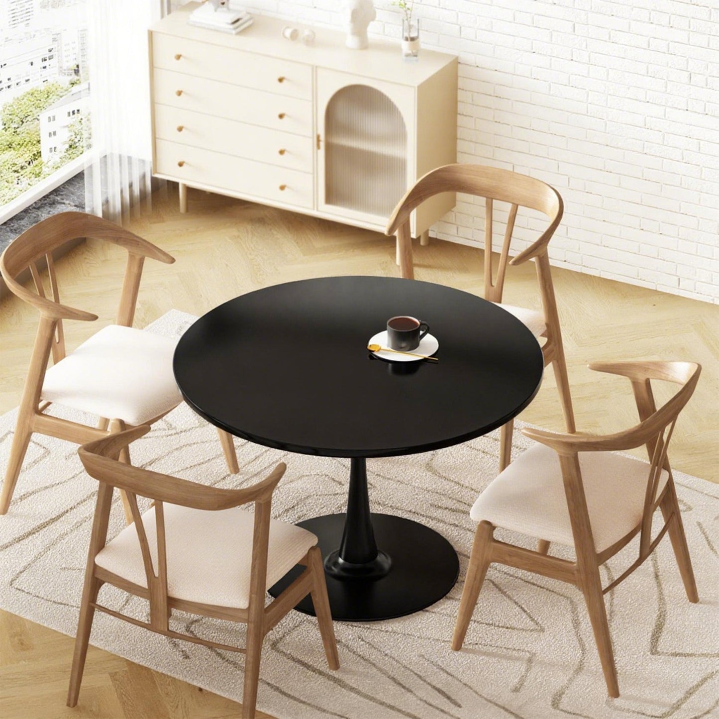 AWQM 31.5" Modern Round Tulip Dining Table with MDF Top & Metal Pedestal Base, Perfect for Dining Room, Kitchen, Living Room, or Café - Seats 2-4 People with 0.71" Thickened Tabletop