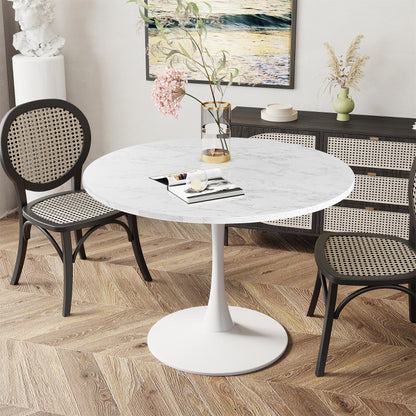 AWQM 31.5" Modern Round Tulip Dining Table with MDF Top & Metal Pedestal Base, Perfect for Dining Room, Kitchen, Living Room, or Café - Seats 2-4 People with 0.71" Thickened Tabletop