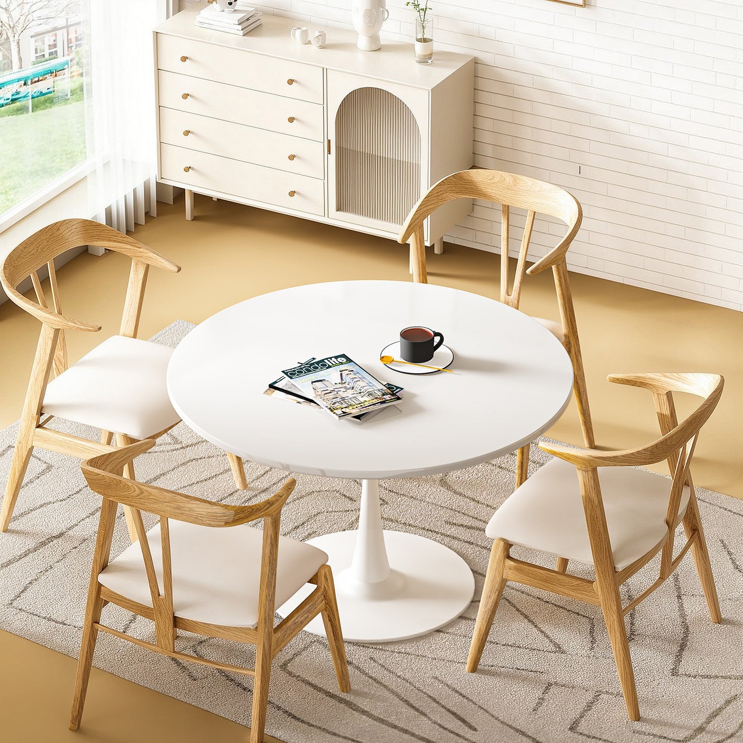 AWQM 39" Round Dining Table – Modern MDF Top with Metal Pedestal Base, Tulip Style Table for 4-6 People