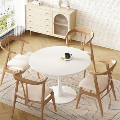 AWQM 31.5" Modern Round Tulip Dining Table with MDF Top & Metal Pedestal Base, Perfect for Dining Room, Kitchen, Living Room, or Café - Seats 2-4 People with 0.71" Thickened Tabletop