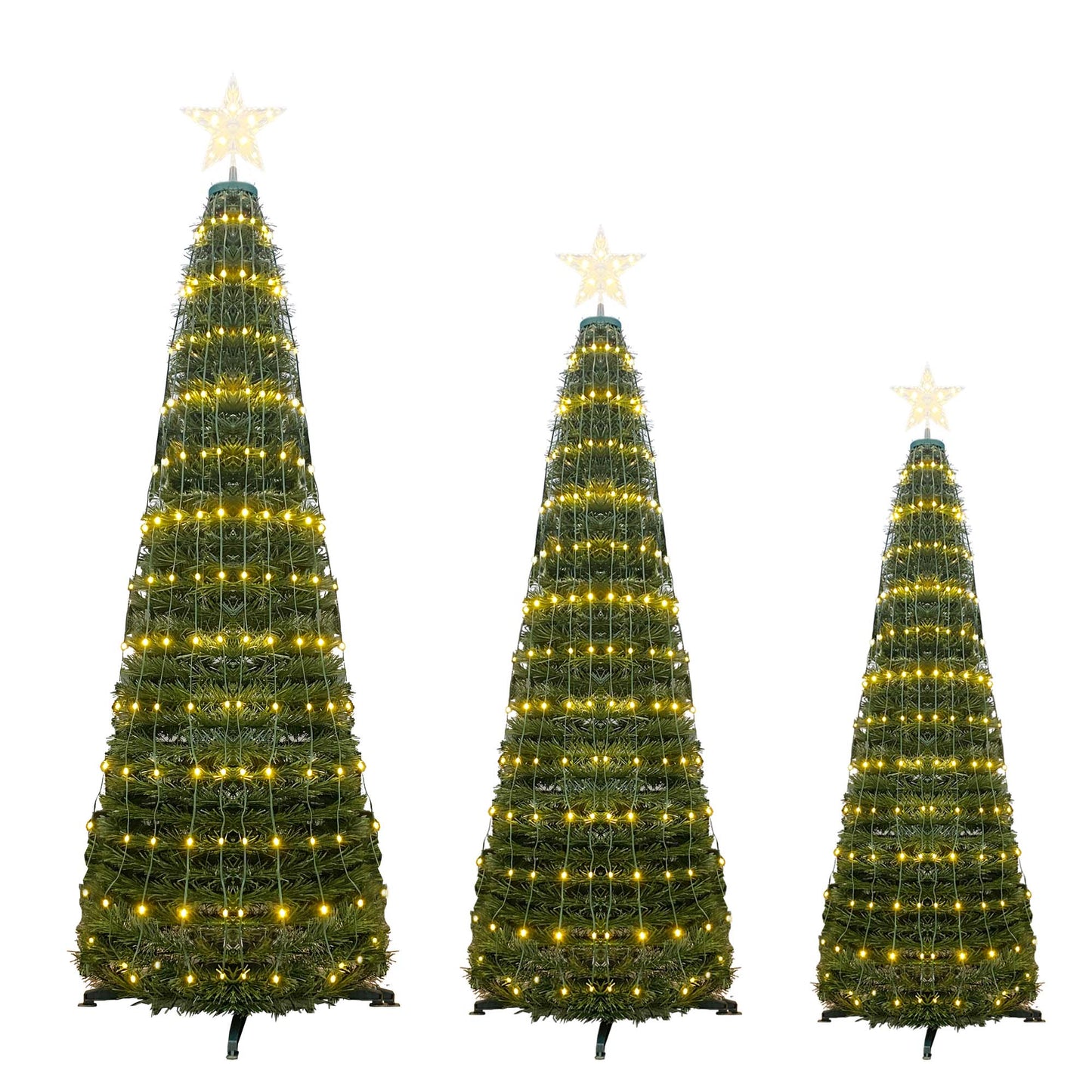 AWQM Lighted Pop-Up Christmas Tree Folding Artificial Christmas Tree Set of 3