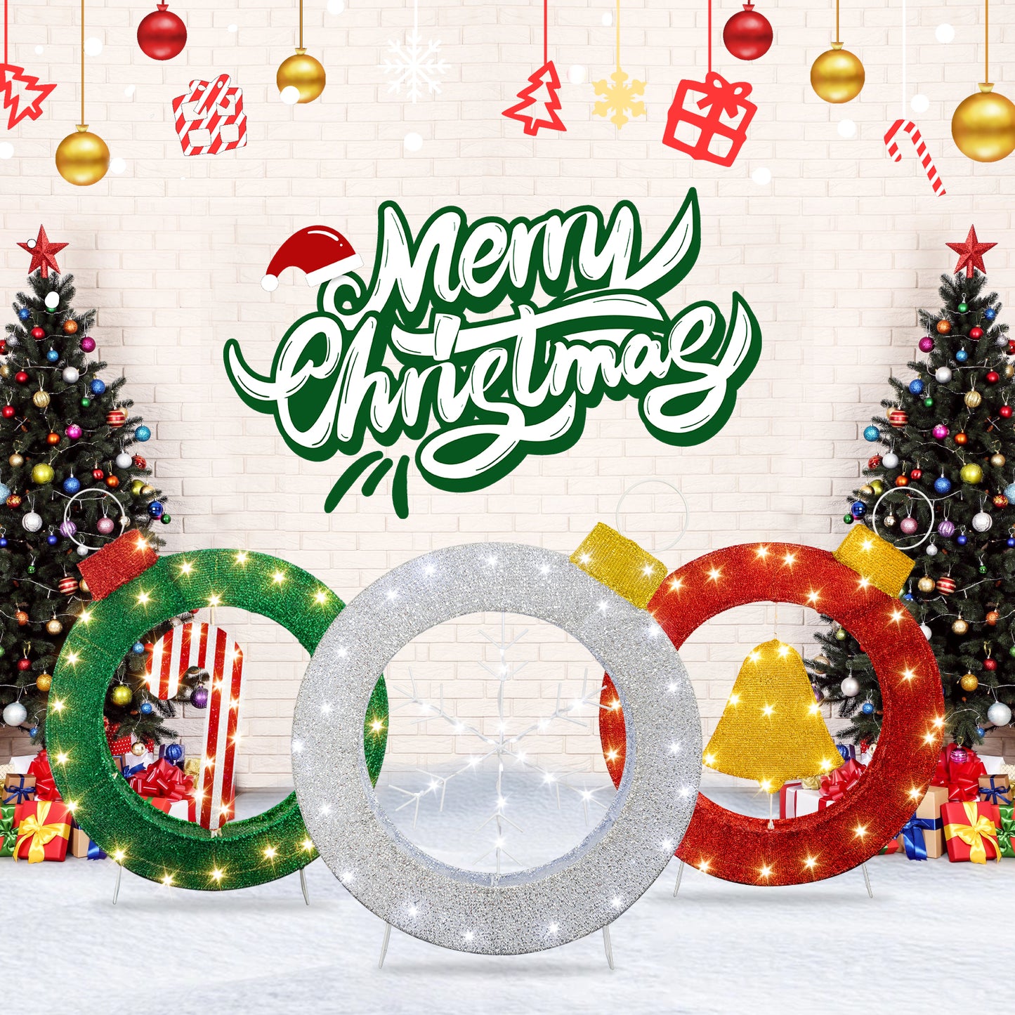 AWQM Christmas metal ring decoration three-piece set