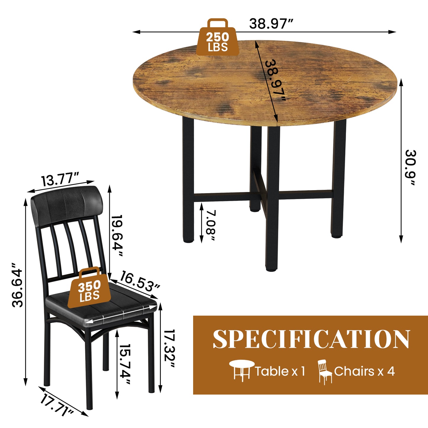 AWQM Round Dining Table Set for 4, Wood Circle Kitchen Table and Chairs Set for 4, Modern Dining Room Sets with 4 Faux Leather Chairs, Round Dinner Table for Small Space
