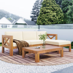 Patio Wood 5-Piece Sectional Sofa Set