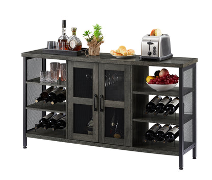 AWQM Industrial Bar Cabinet Wine Storage Cabinet Dining Cabinet with Wine Rack and Tall Glass Holder