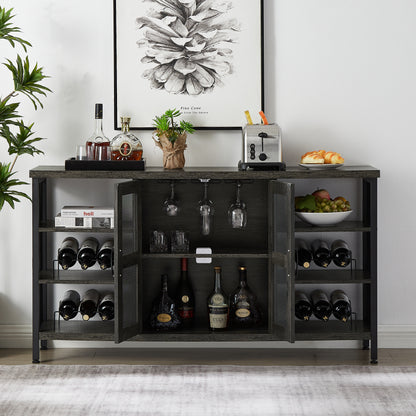 AWQM Industrial Bar Cabinet Wine Storage Cabinet Dining Cabinet with Wine Rack and Tall Glass Holder