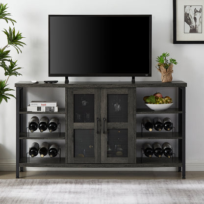 AWQM Industrial Bar Cabinet Wine Storage Cabinet Dining Cabinet with Wine Rack and Tall Glass Holder