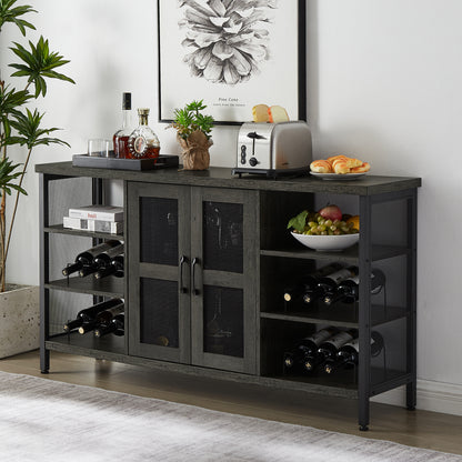 AWQM Industrial Bar Cabinet Wine Storage Cabinet Dining Cabinet with Wine Rack and Tall Glass Holder