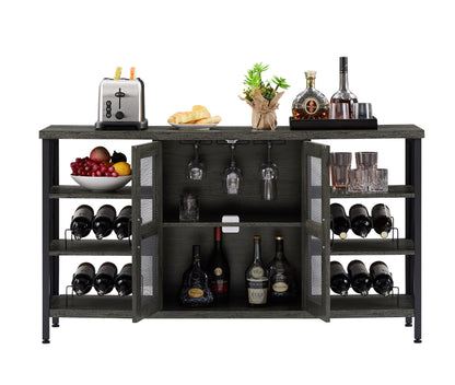 AWQM Industrial Bar Cabinet Wine Storage Cabinet Dining Cabinet with Wine Rack and Tall Glass Holder