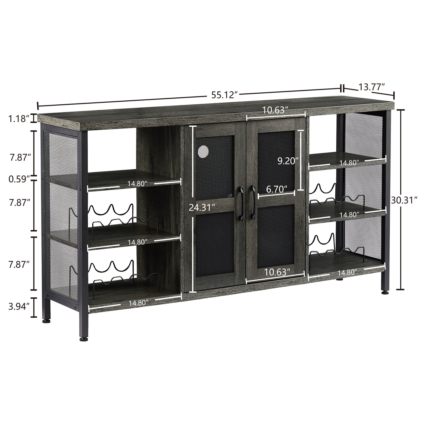 AWQM Industrial Bar Cabinet Wine Storage Cabinet Dining Cabinet with Wine Rack and Tall Glass Holder