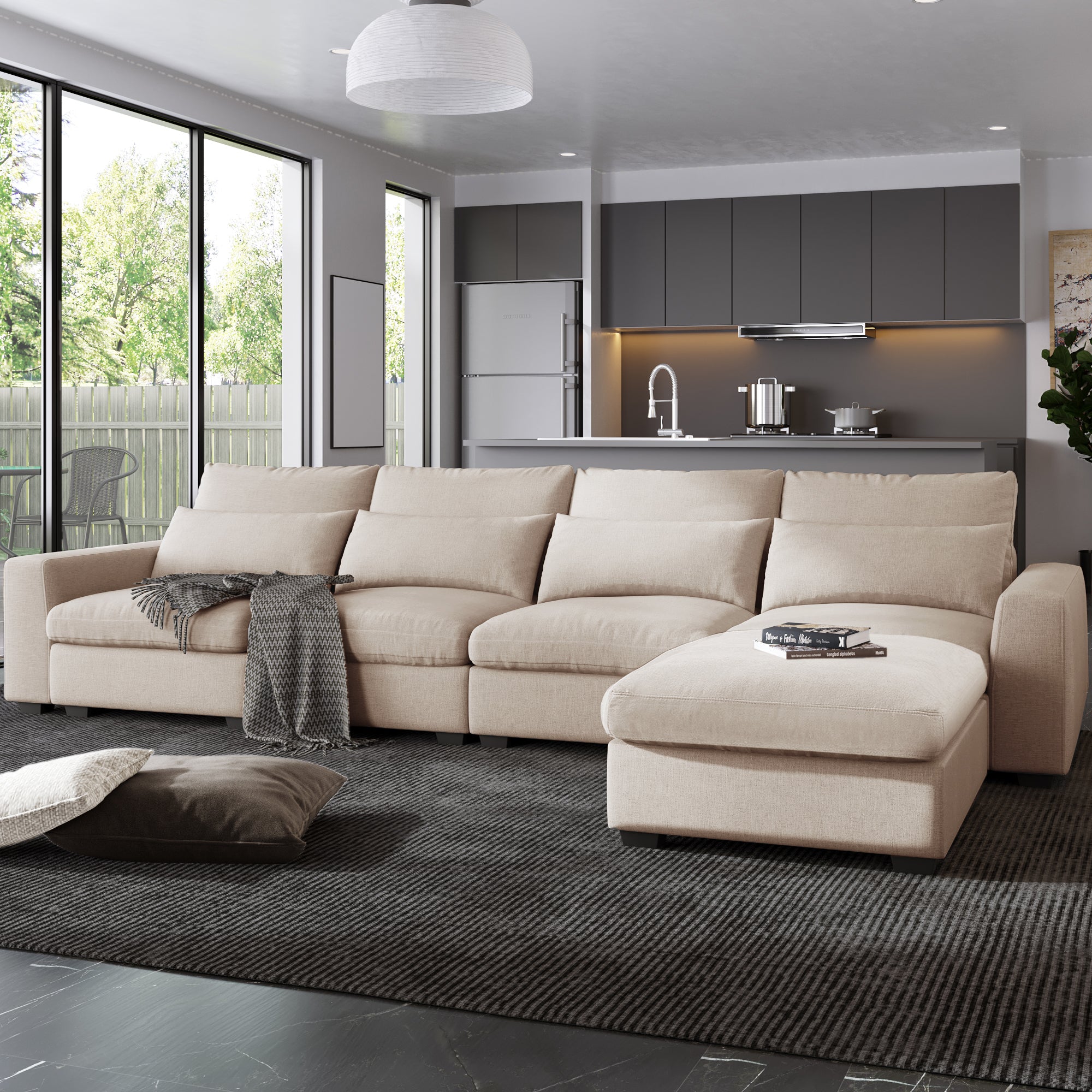 Modern L-Shape Feather Filled Sectional Sofa
