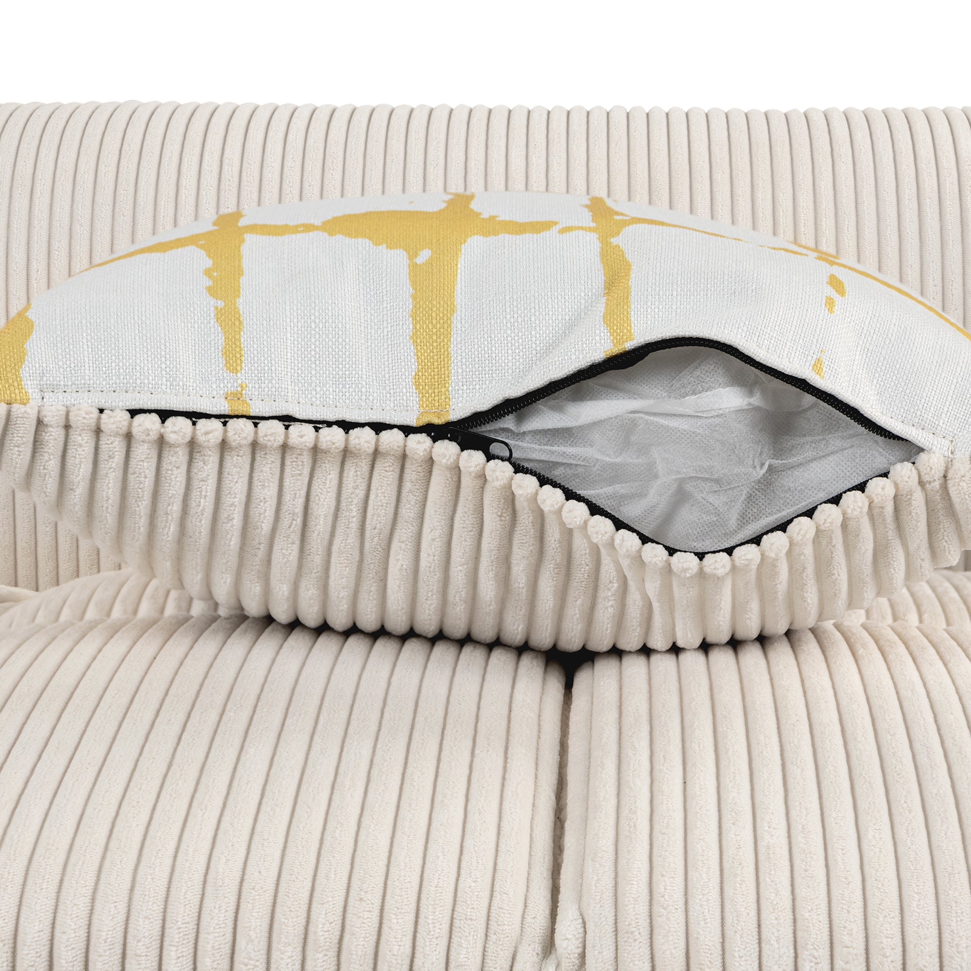 Modern Corduroy Fabric Beige Sofa