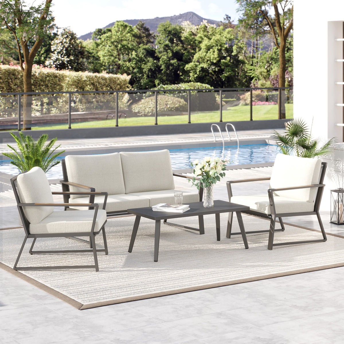 Outdoor Garden Sofa Set with Armchairs, Loveseat, Coffee Table and Cushions
