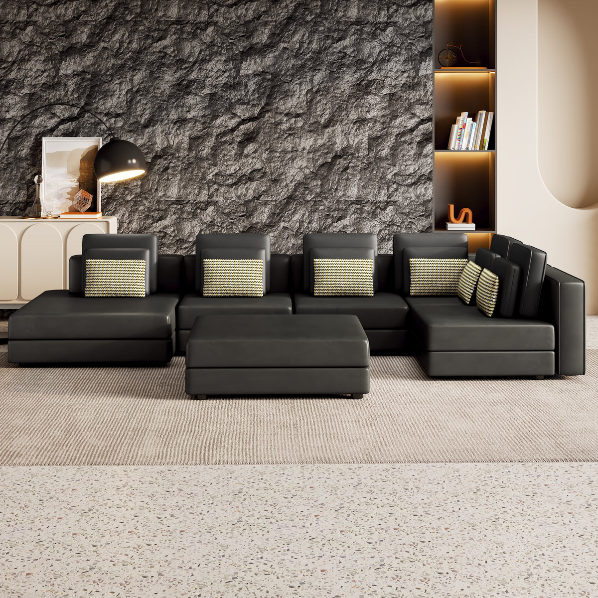 Modular Sectional Sofa Corner Sofa with Ottoman-Black