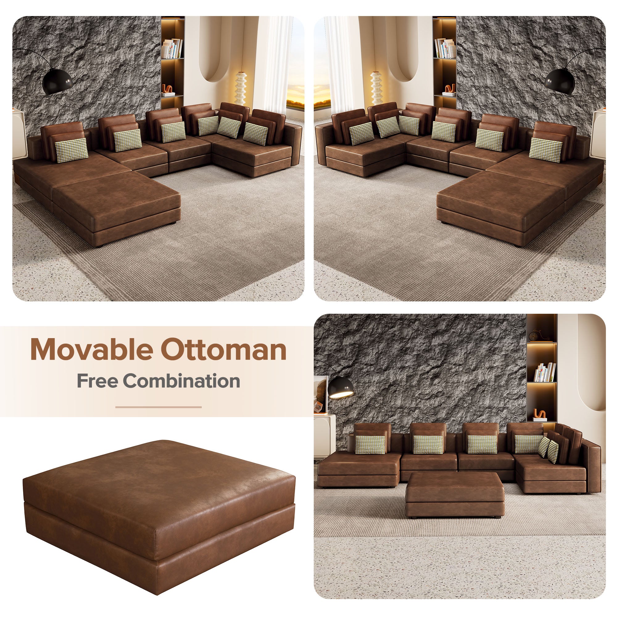 Modular Sectional Sofa Corner Sofa with Ottoman-Brown