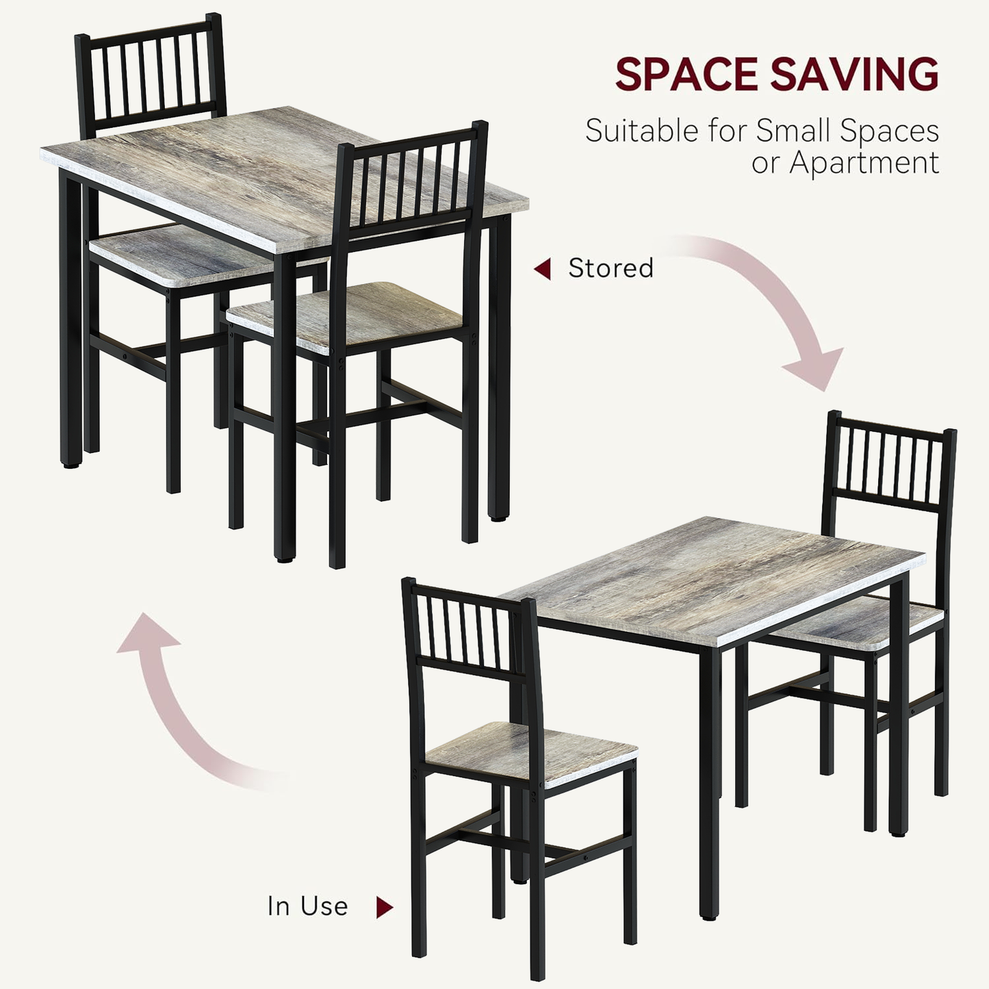 AWQM Piece Dining Table Set, Industrial Kitchen Table and 2 Chairs with Metal Frame, Dining Room Table Set, Breakfast Table Set for Small Space, Dining Room, Kitchen, Rustic Brown