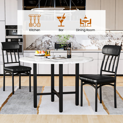 AWQM Round Dining Table Set for 4, Wood Circle Kitchen Table and Chairs Set for 4, Modern Dining Room Sets with 4 Faux Leather Chairs, Round Dinner Table for Small Space