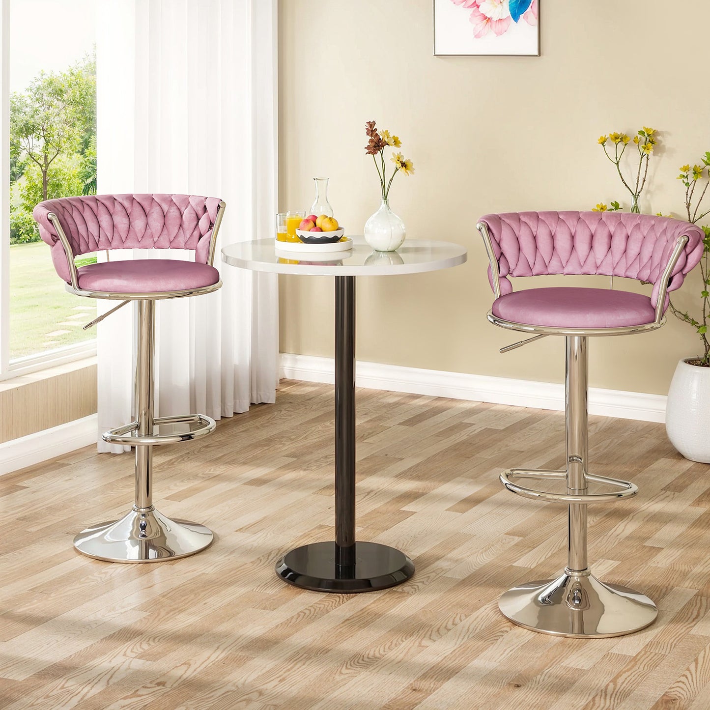 AWQM Velvet Bar Stools Set of 2 - Adjustable Height Swivel Kitchen Stools with Low Back for Dining Room, Breakfast Bar, Home Decor, and Entertaining Guests
