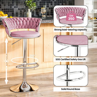 AWQM Velvet Bar Stools Set of 2 - Adjustable Height Swivel Kitchen Stools with Low Back for Dining Room, Breakfast Bar, Home Decor, and Entertaining Guests