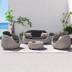 AWQM 4 Persons Teslint Rope Weave Outdoor Sectional Sofa Set with Round Coffee Table Set of 4