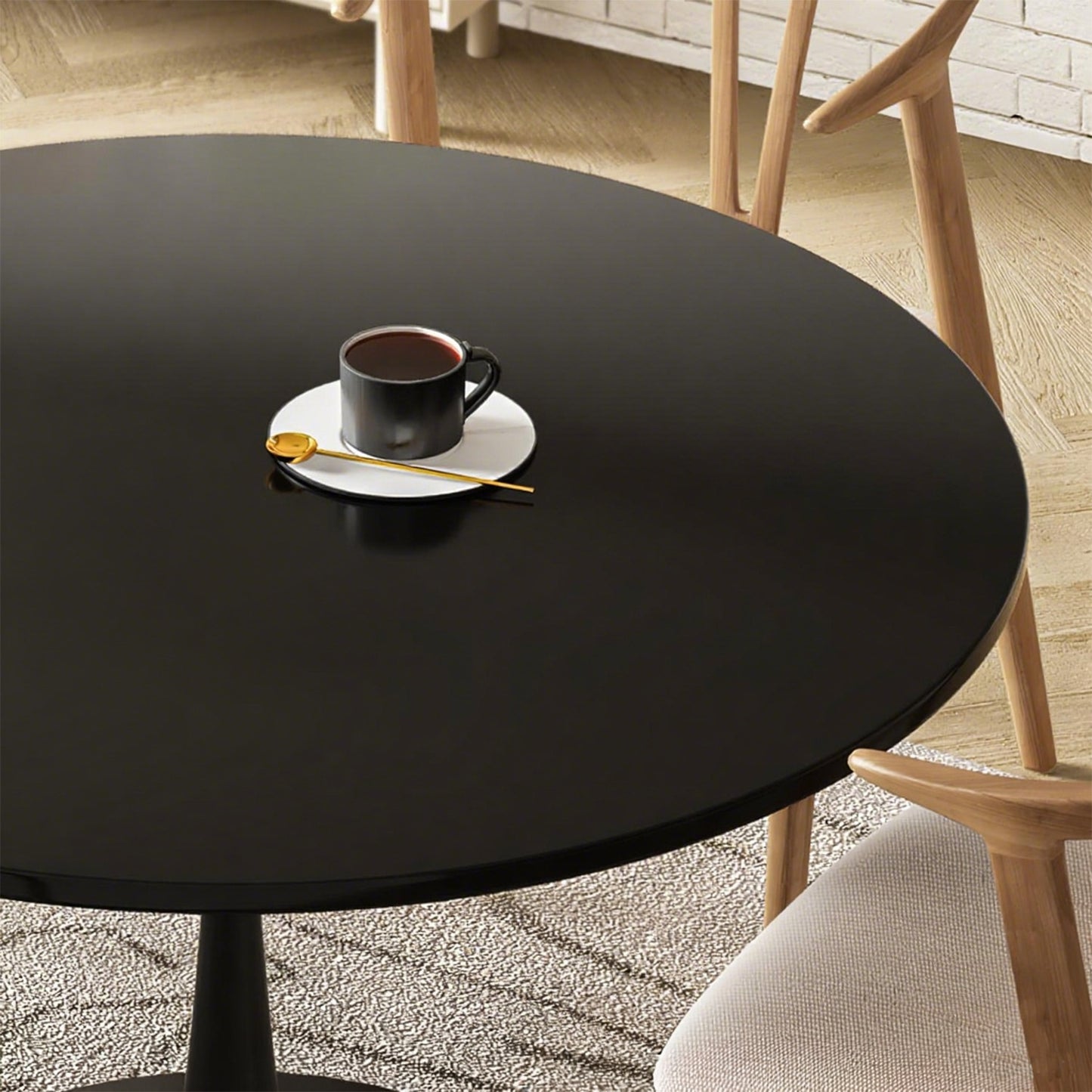 AWQM 31.5" Modern Round Tulip Dining Table with MDF Top & Metal Pedestal Base, Perfect for Dining Room, Kitchen, Living Room, or Café - Seats 2-4 People with 0.71" Thickened Tabletop