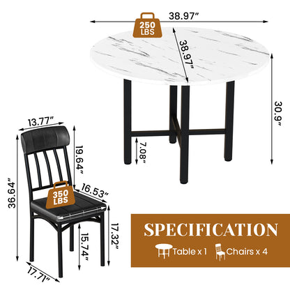 AWQM Round Dining Table Set for 4, Wood Circle Kitchen Table and Chairs Set for 4, Modern Dining Room Sets with 4 Faux Leather Chairs, Round Dinner Table for Small Space