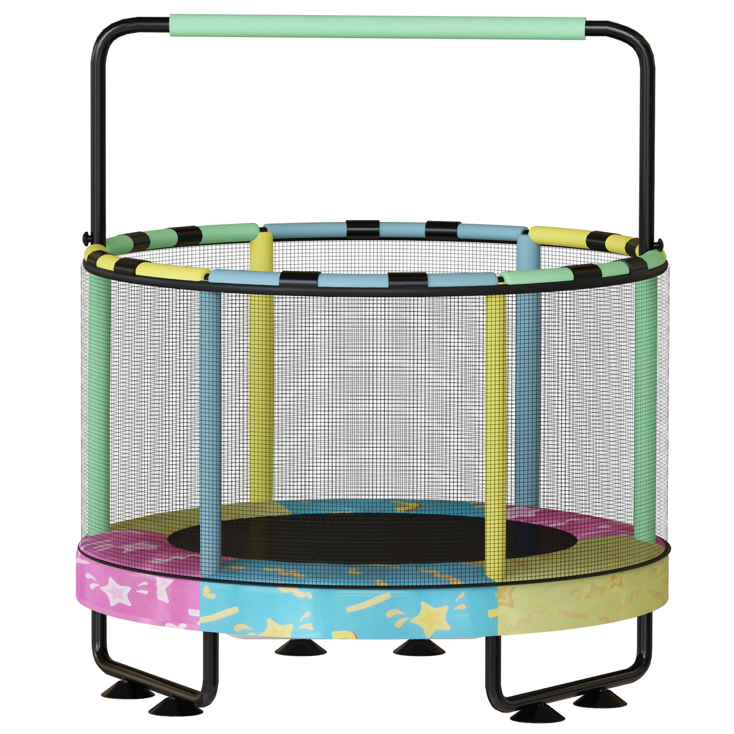 AWQM 55" 7-in-1 Round Trampoline for Kids Boys & Girls Ages 1-8, Indoor & Outdoor Trampoline for Fun, Adjustable Height Handrail ＆ Enclosed Safety Net ＆ Durable Designs for Toddlers Children