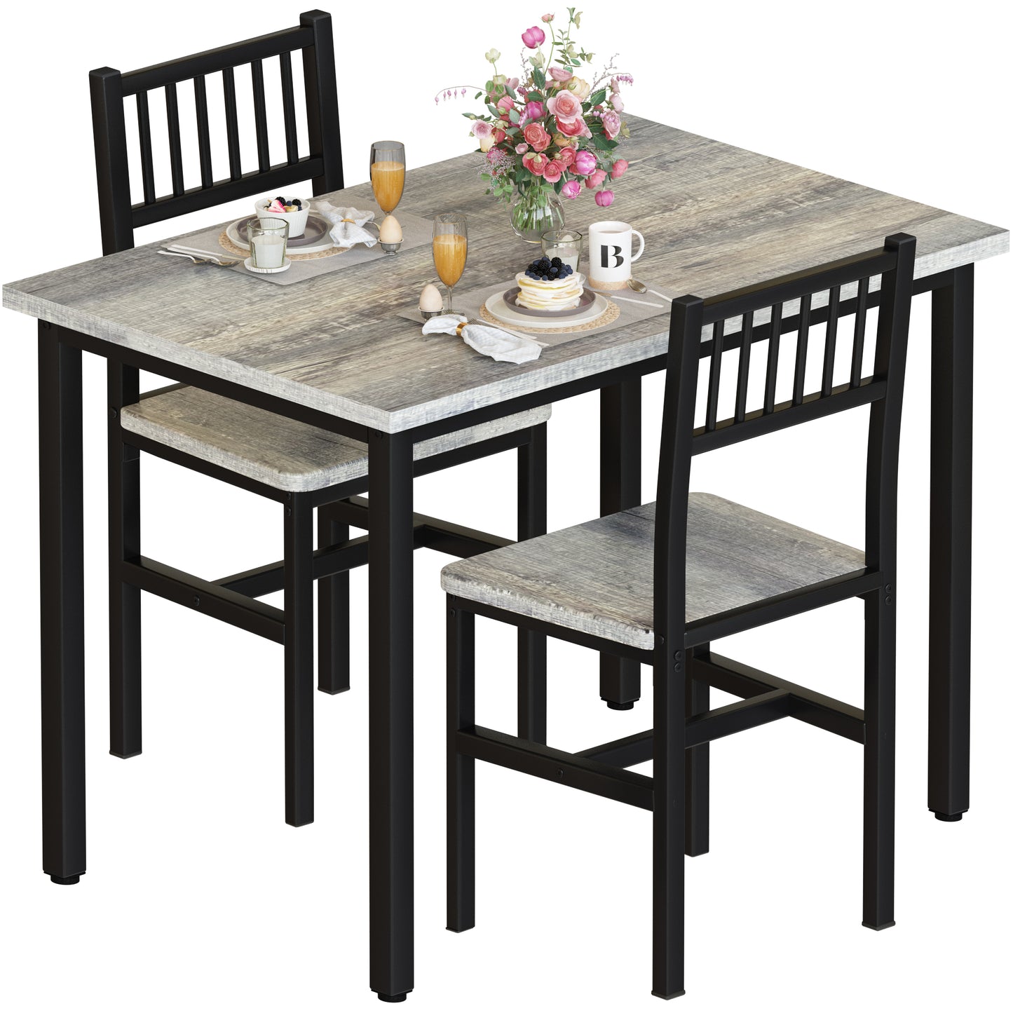 AWQM Piece Dining Table Set, Industrial Kitchen Table and 2 Chairs with Metal Frame, Dining Room Table Set, Breakfast Table Set for Small Space, Dining Room, Kitchen, Rustic Brown