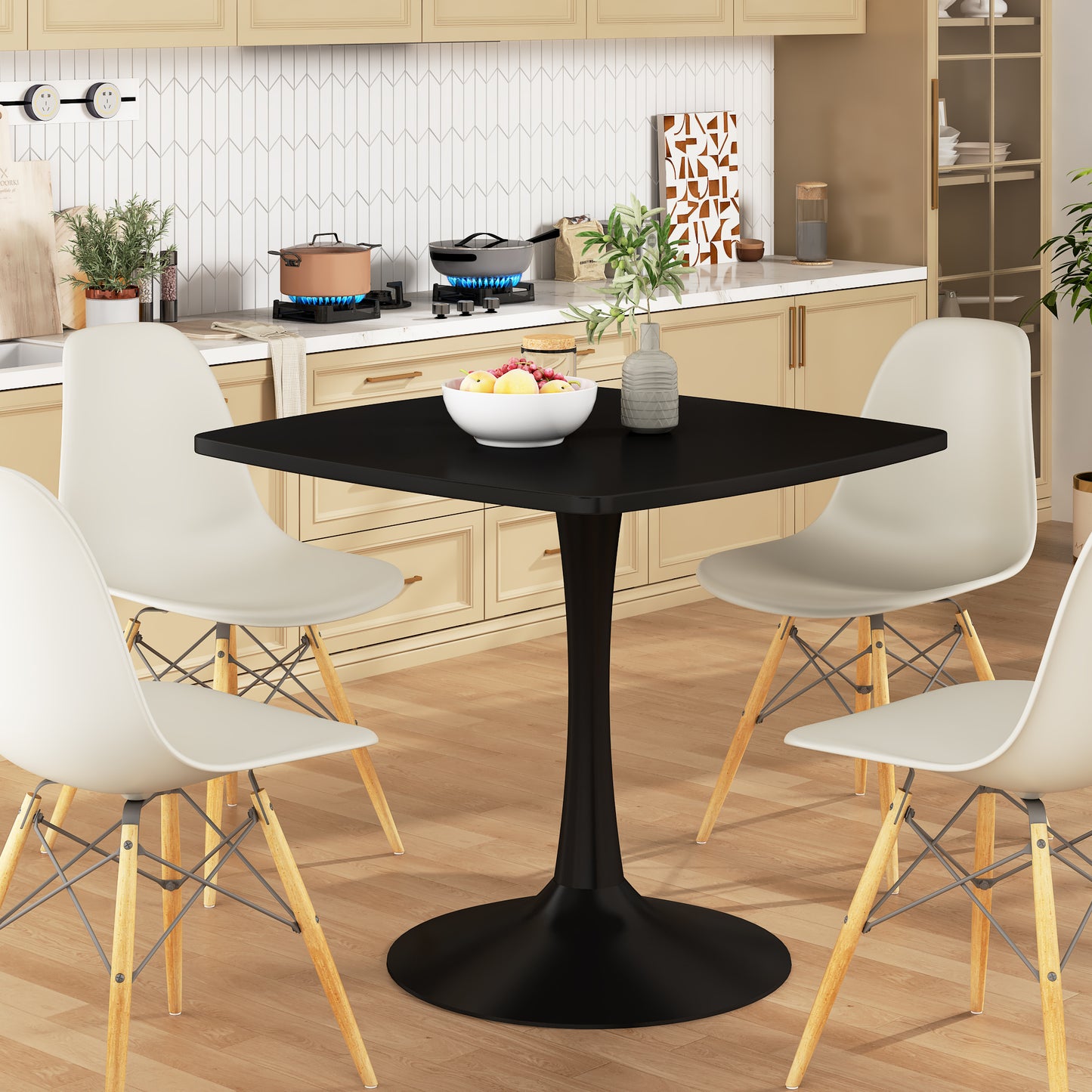 AWQM 31.5" Square Dining Table, Mid-Century Modern Square Pedestal Table for 2-4 Person, 0.71" Desktop Thickness & Metal Base, Small Kitchen Table Tulip Table Easy Assembled Save Space Leisure Coffee Breakfast Table ( 31.5" L X 31.5" W X 29" H )