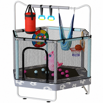 AWQM 55" Hexagon Trampoline, Indoor/Outdoor Trampoline, Safety Enclosure Net and Adjustable Handrail, 500lbs Capacity, 7-in-1