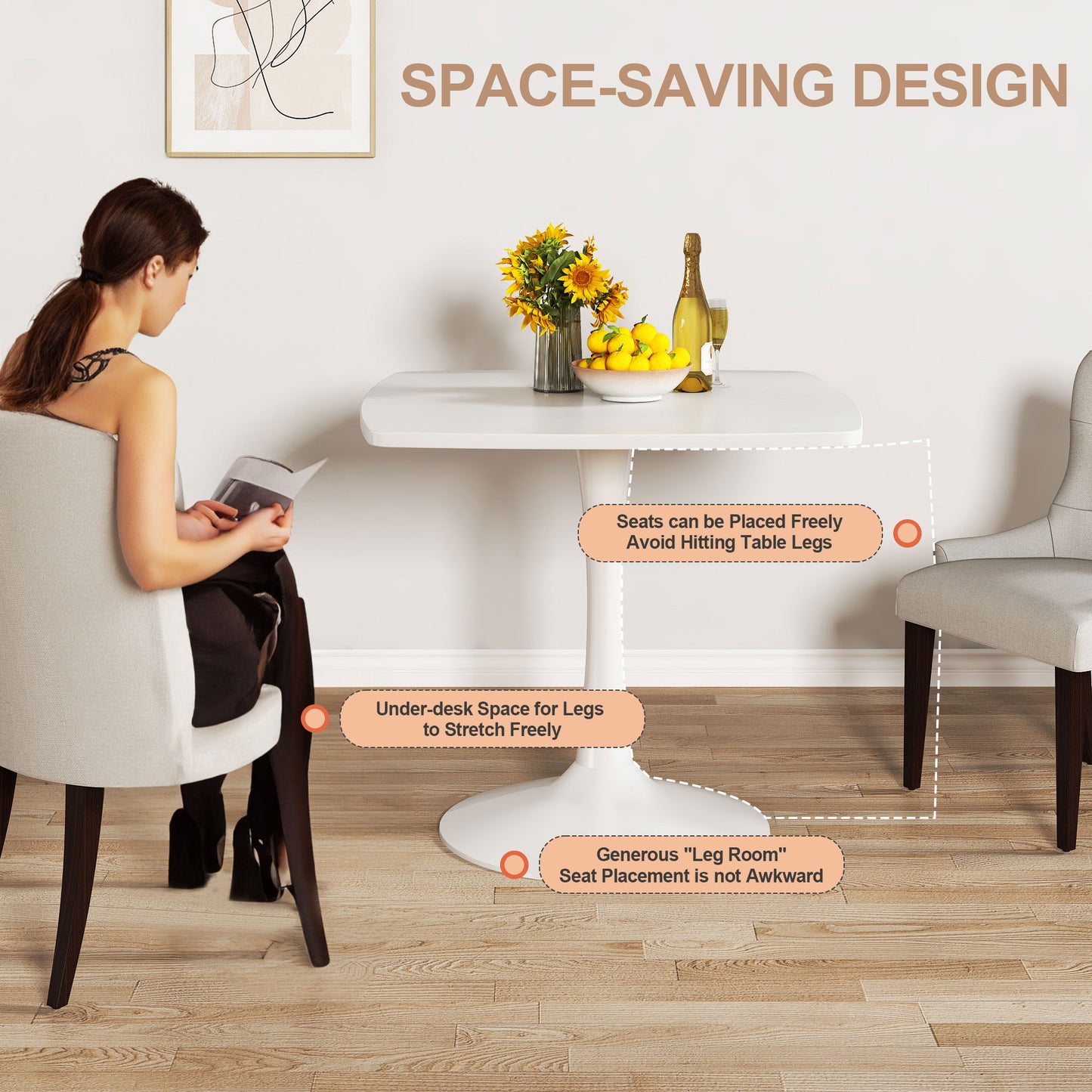 AWQM 31.5" Square Dining Table, Mid-Century Modern Square Pedestal Table for 2-4 Person, 0.71" Desktop Thickness & Metal Base, Small Kitchen Table Tulip Table Easy Assembled Save Space Leisure Coffee Breakfast Table ( 31.5" L X 31.5" W X 29" H )