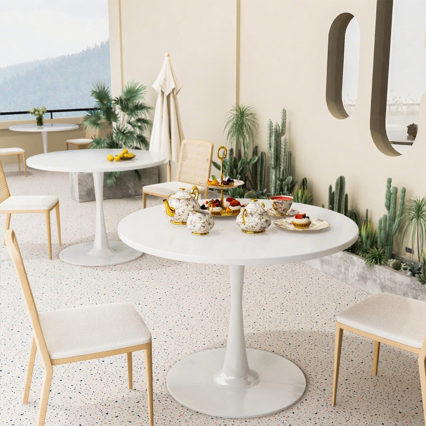 AWQM 31.5" Modern Round Tulip Dining Table with MDF Top & Metal Pedestal Base, Perfect for Dining Room, Kitchen, Living Room, or Café - Seats 2-4 People with 0.71" Thickened Tabletop