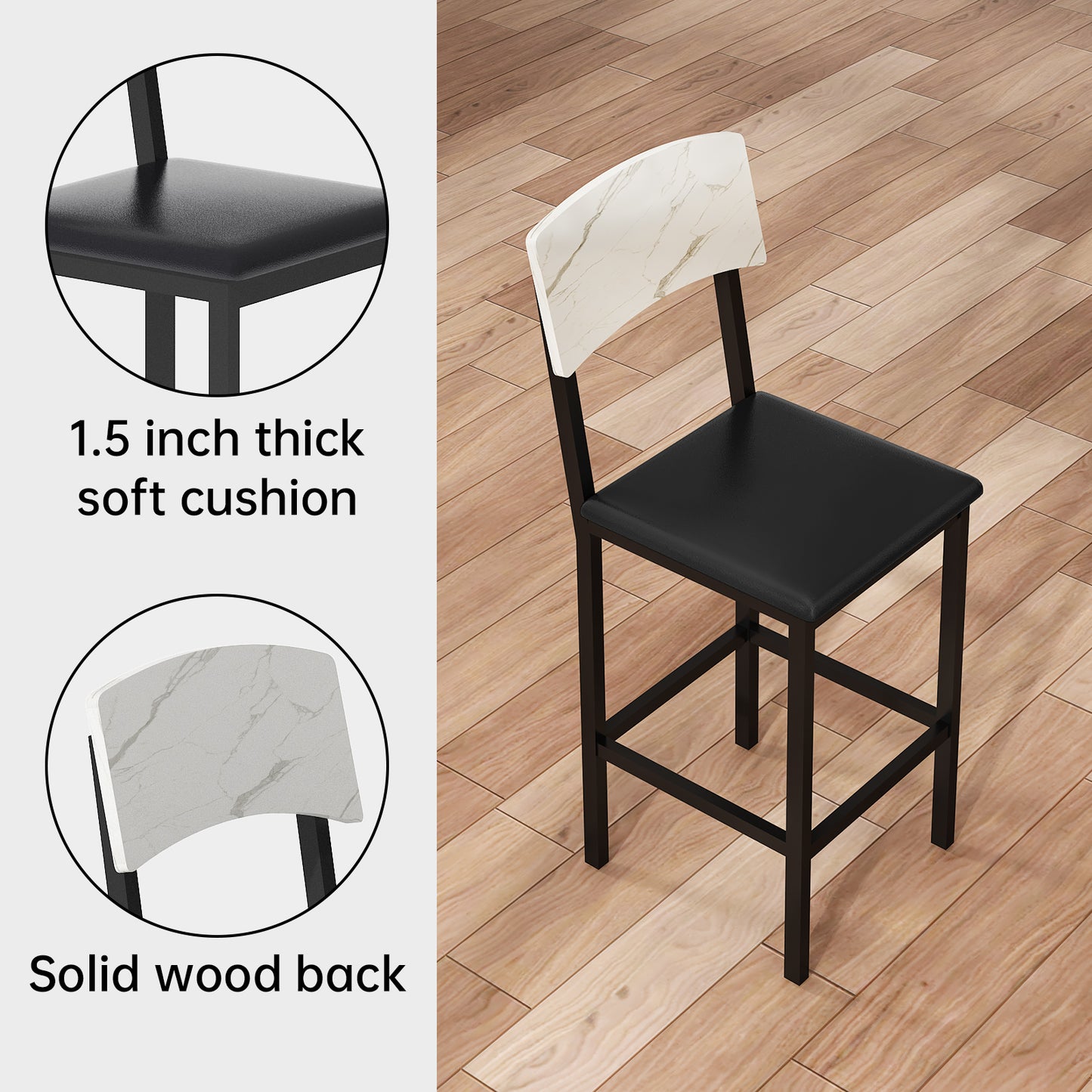 AWQM 5 Piece Dining Table Set, Dining Table Set for 4, Marble Table and 4 Upholstered Leather Chairs, Compact Dining Table Set for Small Spaces, Apartments, Kitchens, Dining Rooms. White