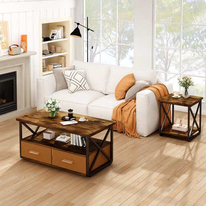 Modern Coffee Table Set of 3, with Storage Shelves and Drawers, Suitable for Small Spaces, Bedrooms, Living Rooms and Apartments.