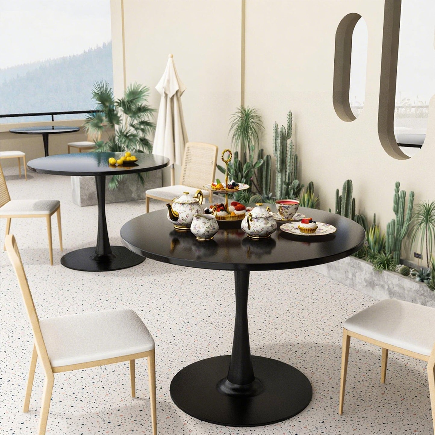 AWQM 31.5" Modern Round Tulip Dining Table with MDF Top & Metal Pedestal Base, Perfect for Dining Room, Kitchen, Living Room, or Café - Seats 2-4 People with 0.71" Thickened Tabletop