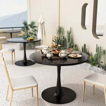 AWQM 31.5" Modern Round Tulip Dining Table with MDF Top & Metal Pedestal Base, Perfect for Dining Room, Kitchen, Living Room, or Café - Seats 2-4 People with 0.71" Thickened Tabletop