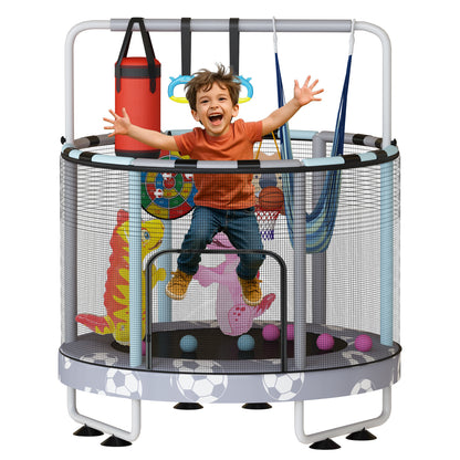 AWQM 55" 7-in-1 Round Trampoline for Kids Boys & Girls Ages 1-8, Indoor & Outdoor Trampoline for Fun, Adjustable Height Handrail ＆ Enclosed Safety Net ＆ Durable Designs for Toddlers Children