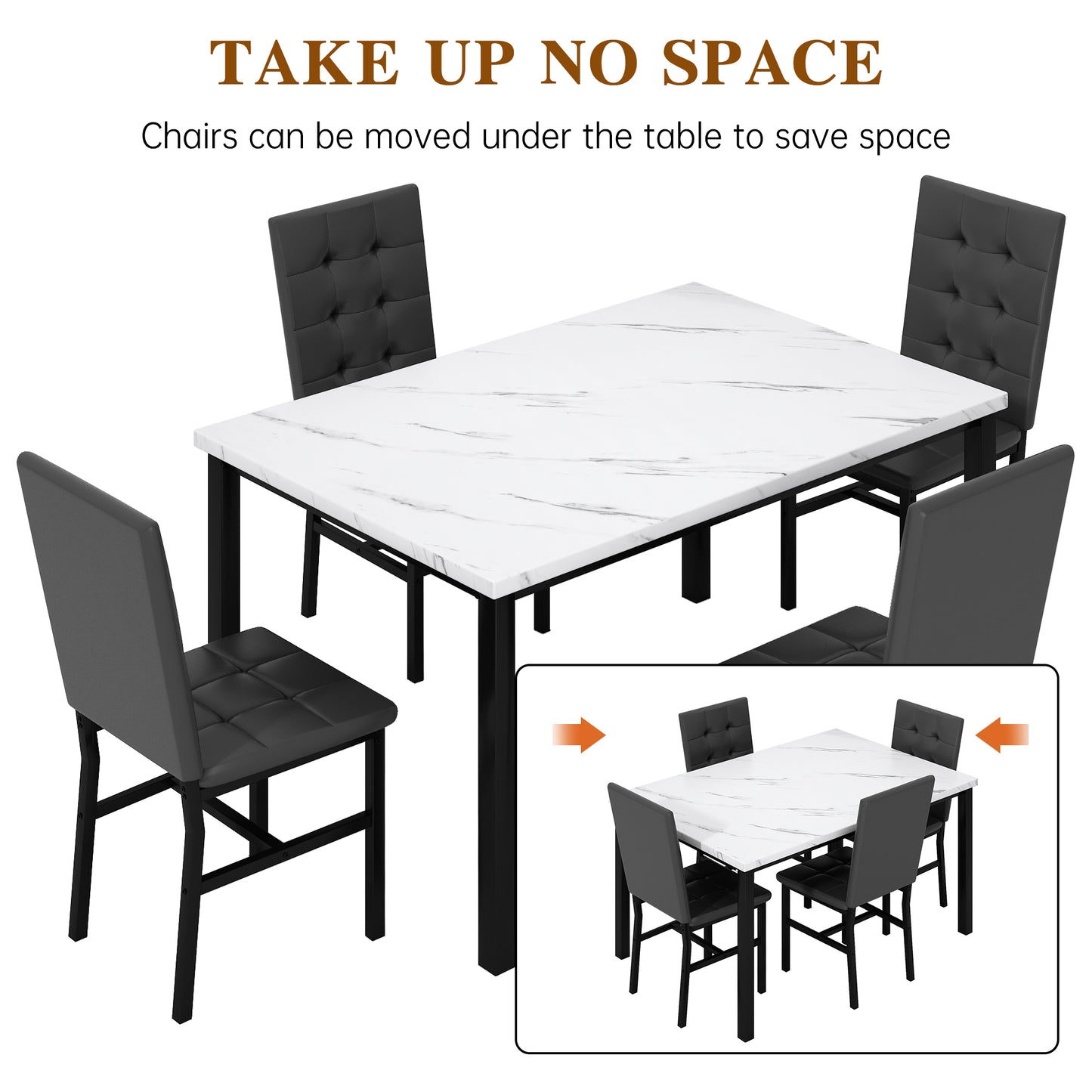 AWQM Dining Table Set for 4,Faux Marble Kitchen Table and Chairs Set of 4, Modern Dining Room Set for 4,Dinner Table Set with Velvet Chairs, Dining Set for Small Spaces