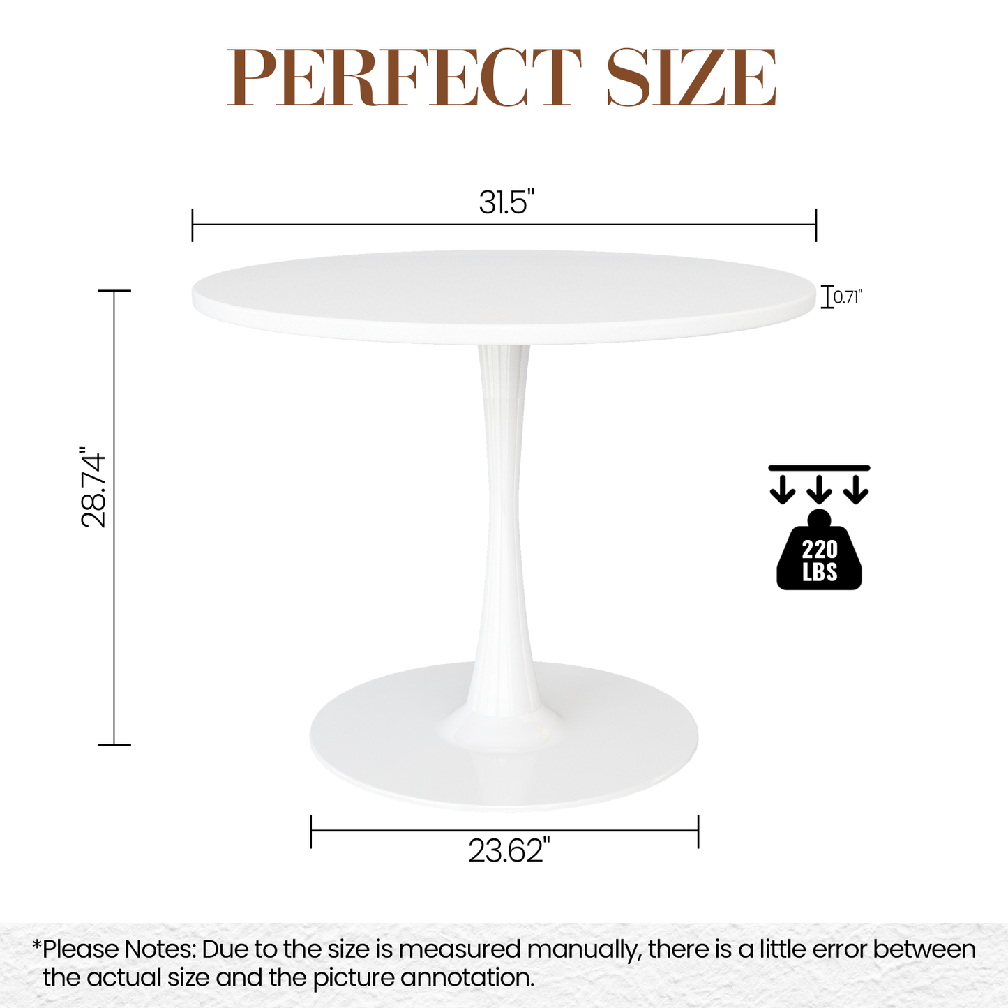 AWQM 31.5" Modern Round Tulip Dining Table with MDF Top & Metal Pedestal Base, Perfect for Dining Room, Kitchen, Living Room, or Café - Seats 2-4 People with 0.71" Thickened Tabletop