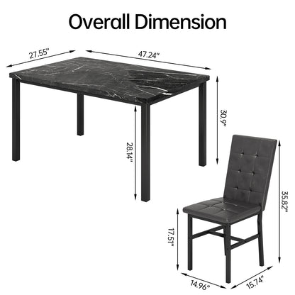 AWQM Dining Table Set for 4,Faux Marble Kitchen Table and Chairs Set of 4, Modern Dining Room Set for 4,Dinner Table Set with Velvet Chairs, Dining Set for Small Spaces