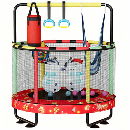 AWQM 55" 7-in-1 Round Trampoline for Kids Boys & Girls Ages 1-8, Indoor & Outdoor Trampoline for Fun, Adjustable Height Handrail ＆ Enclosed Safety Net ＆ Durable Designs for Toddlers Children