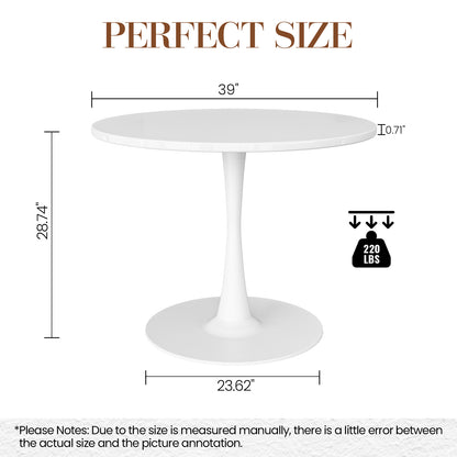AWQM 39" Round Dining Table – Modern MDF Top with Metal Pedestal Base, Tulip Style Table for 4-6 People