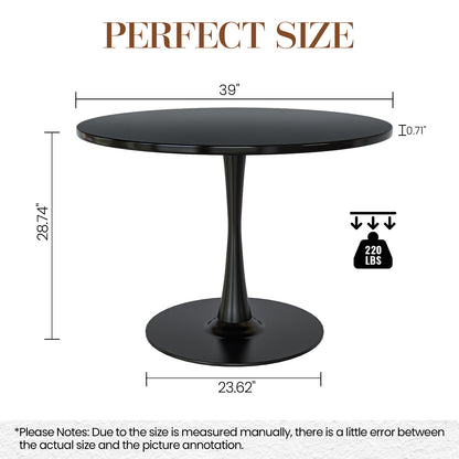 AWQM 39" Round Dining Table – Modern MDF Top with Metal Pedestal Base, Tulip Style Table for 4-6 People
