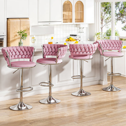 AWQM Velvet Bar Stools Set of 2 - Adjustable Height Swivel Kitchen Stools with Low Back for Dining Room, Breakfast Bar, Home Decor, and Entertaining Guests